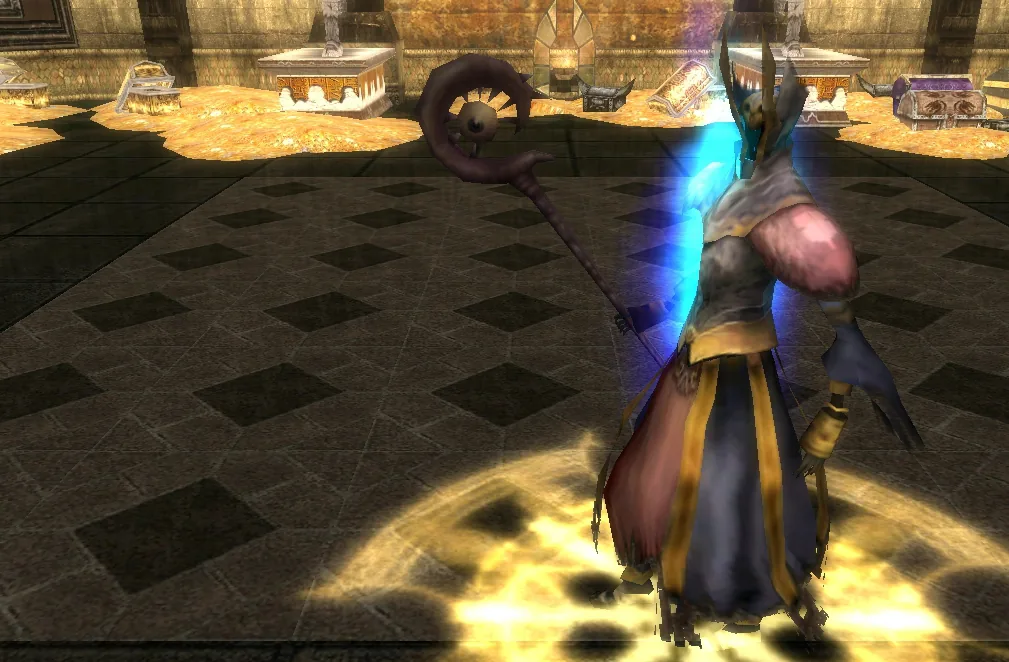 Knight Online: altın dolu salonda karakter